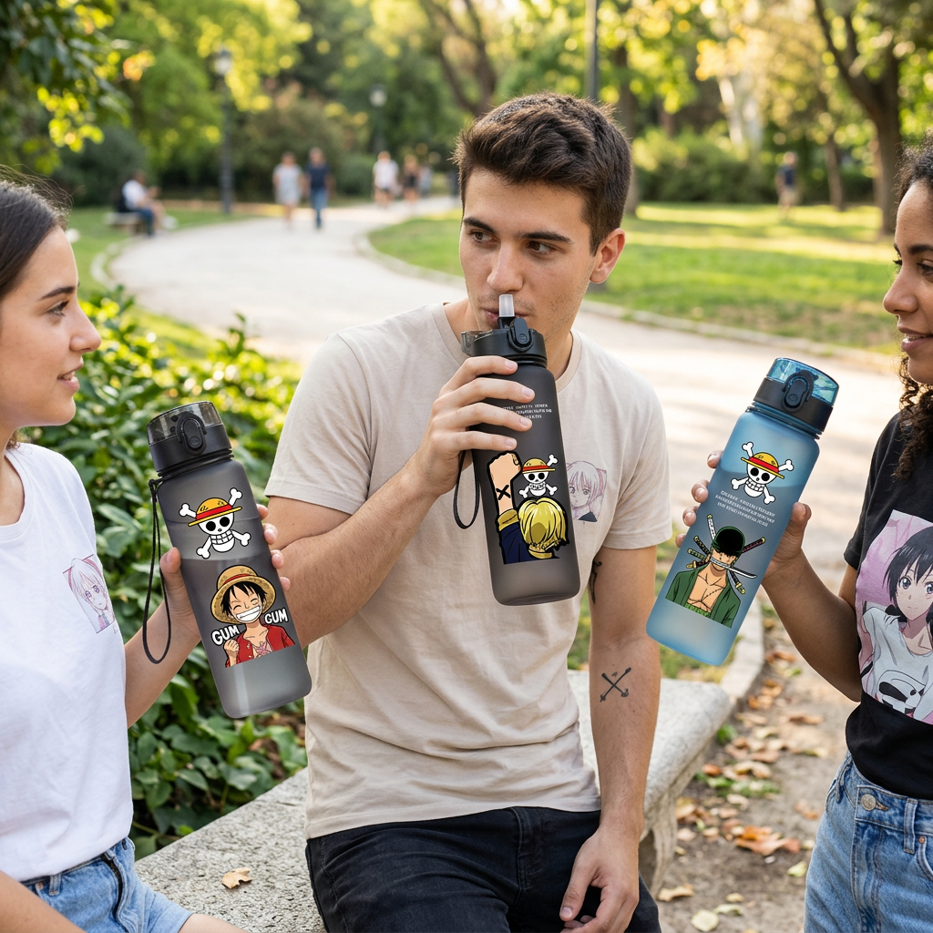 One Piece 650ML Water Bottle Boy Girl Sports Water Cups Leak Proof Portable Reusable Cups Outdoor Travel Anime Drinking Bottles