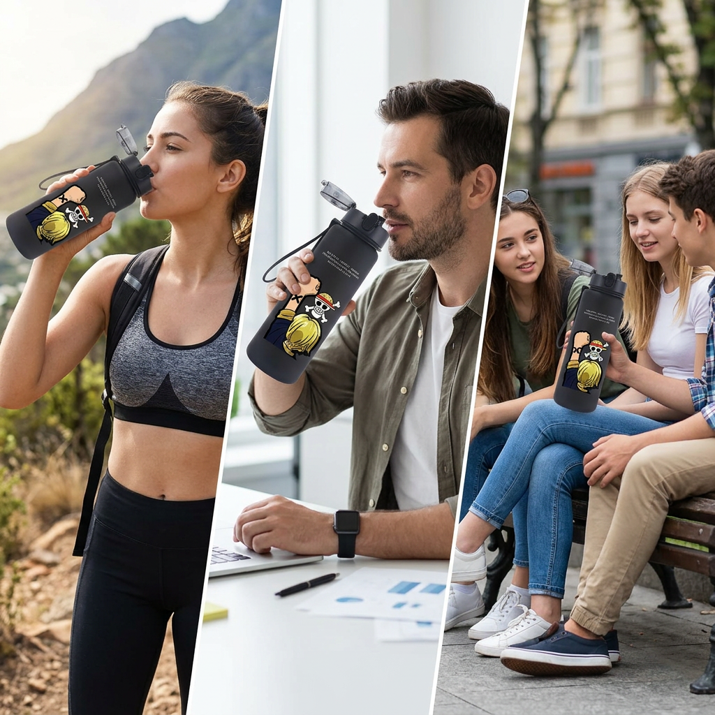 One Piece 650ML Water Bottle Boy Girl Sports Water Cups Leak Proof Portable Reusable Cups Outdoor Travel Anime Drinking Bottles