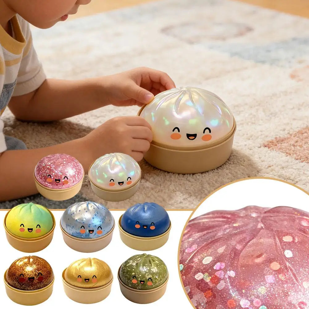 Large Squishies Dumpling Bun Toy, Slow Rising Glitter Dumpling Stress Ball, Stress Relief Fidget Toy for Home Office Travel
