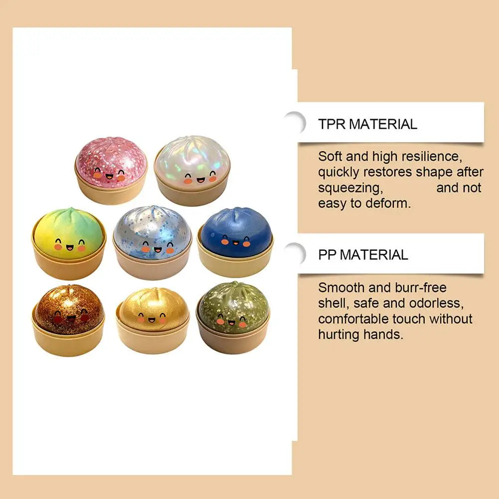 Large Squishies Dumpling Bun Toy, Slow Rising Glitter Dumpling Stress Ball, Stress Relief Fidget Toy for Home Office Travel