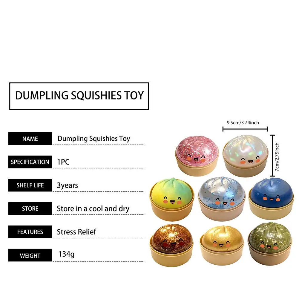 Large Squishies Dumpling Bun Toy, Slow Rising Glitter Dumpling Stress Ball, Stress Relief Fidget Toy for Home Office Travel