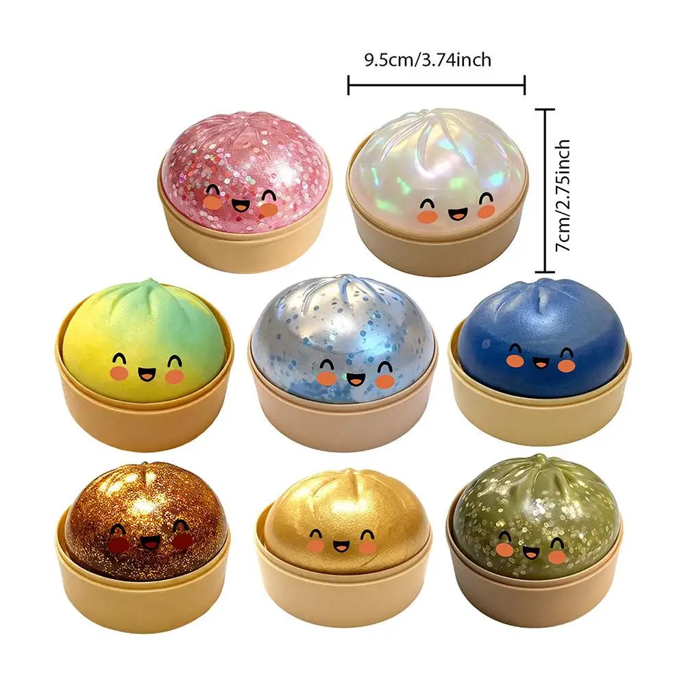 Large Squishies Dumpling Bun Toy, Slow Rising Glitter Dumpling Stress Ball, Stress Relief Fidget Toy for Home Office Travel