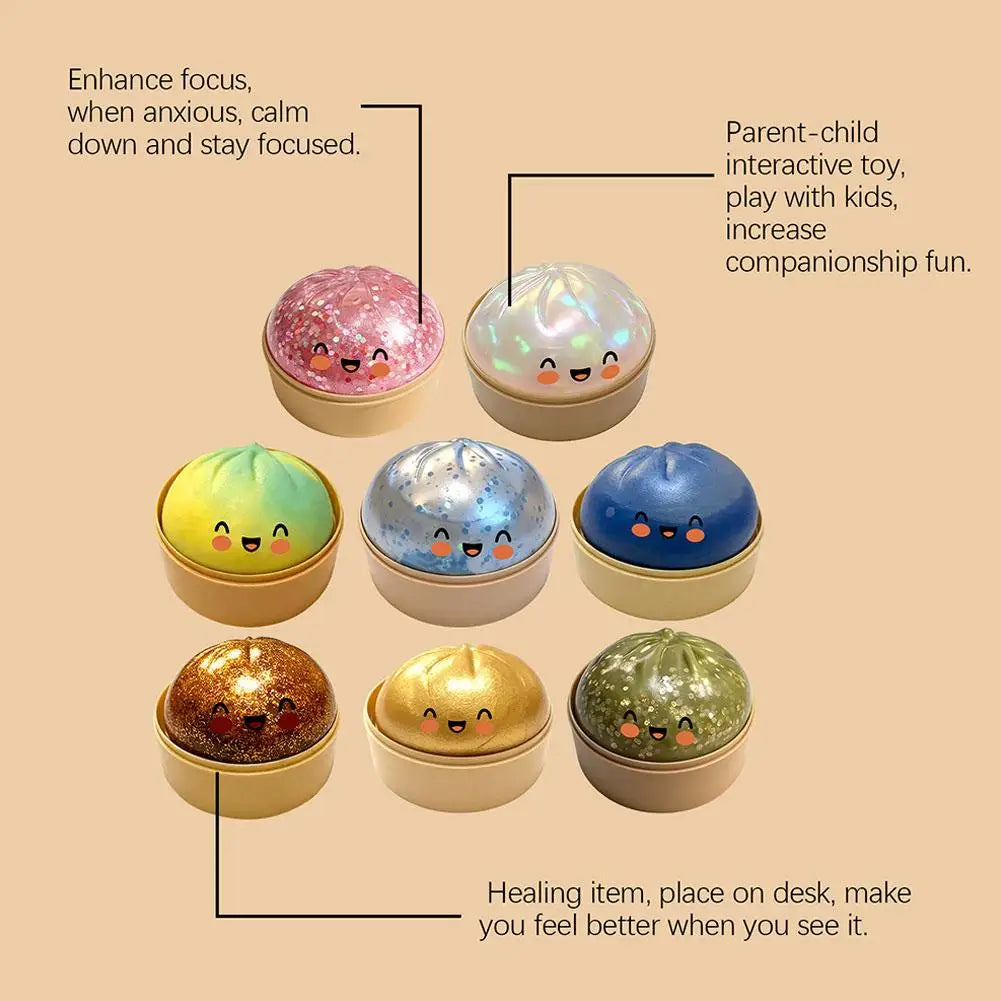 Large Squishies Dumpling Bun Toy, Slow Rising Glitter Dumpling Stress Ball, Stress Relief Fidget Toy for Home Office Travel