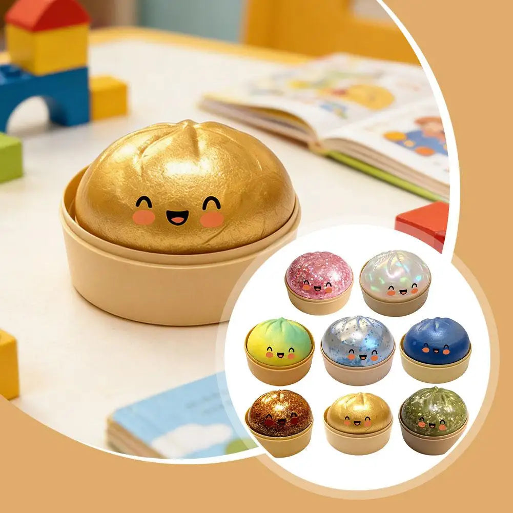 Large Squishies Dumpling Bun Toy, Slow Rising Glitter Dumpling Stress Ball, Stress Relief Fidget Toy for Home Office Travel