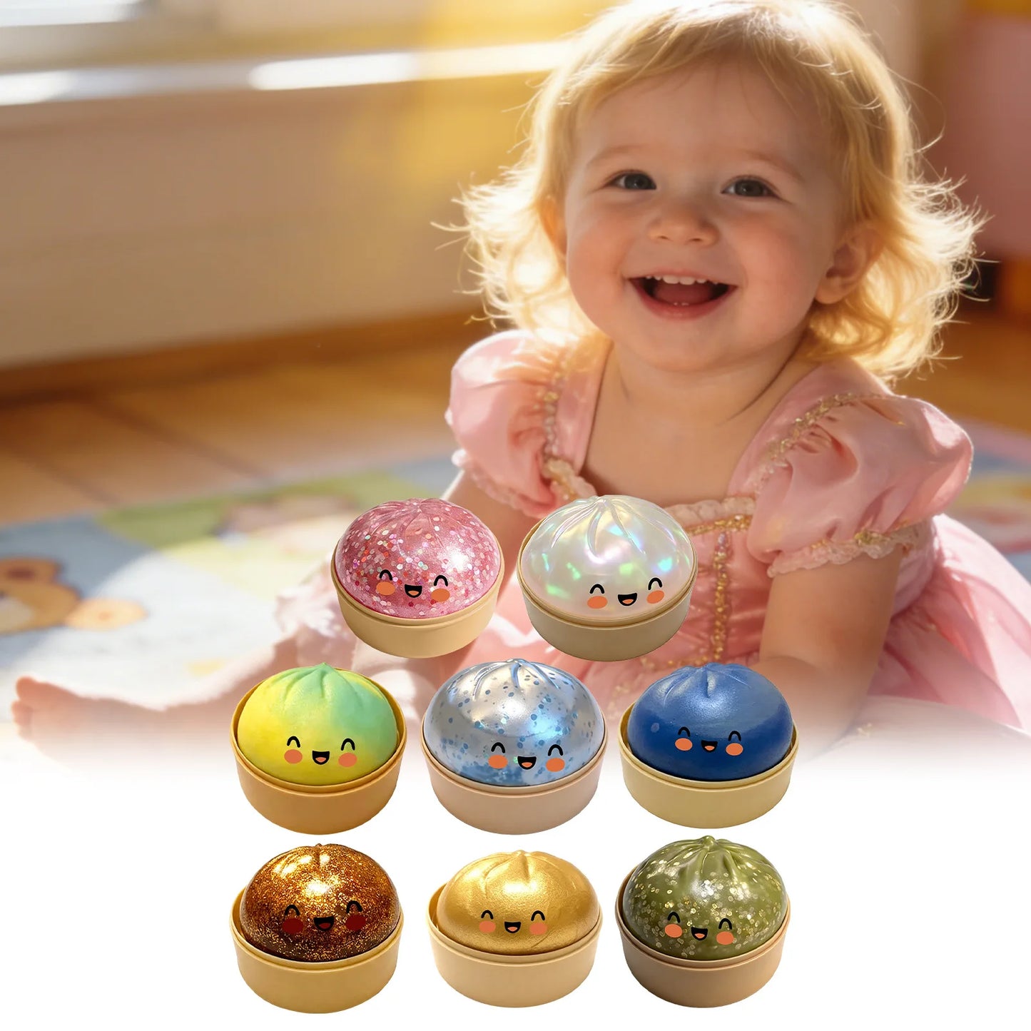 Large Squishies Dumpling Bun Toy, Slow Rising Glitter Dumpling Stress Ball, Stress Relief Fidget Toy for Home Office Travel