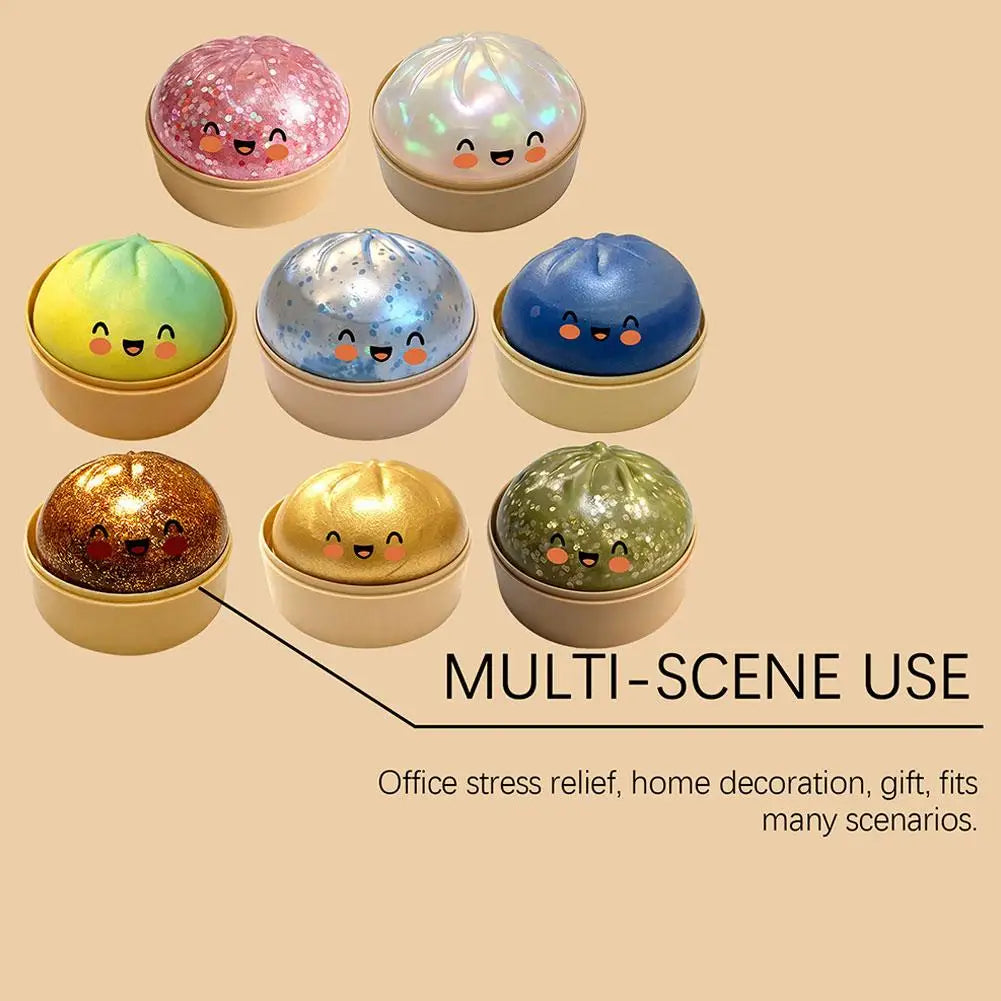 Large Squishies Dumpling Bun Toy, Slow Rising Glitter Dumpling Stress Ball, Stress Relief Fidget Toy for Home Office Travel
